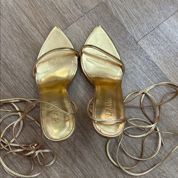 FEMME LA Los Angeles Luce Minimale Gold Strappy High Heels Size 41 - Picture 7 of 11